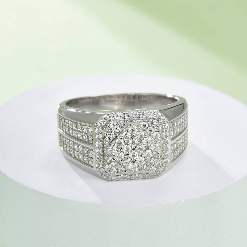 R6473豪镶S925银镀白金MoissaniteMen's Ring厘石D级1.0ct